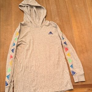 Adidas Kids Gray Hoodie with Multicolor Sleeve Logos